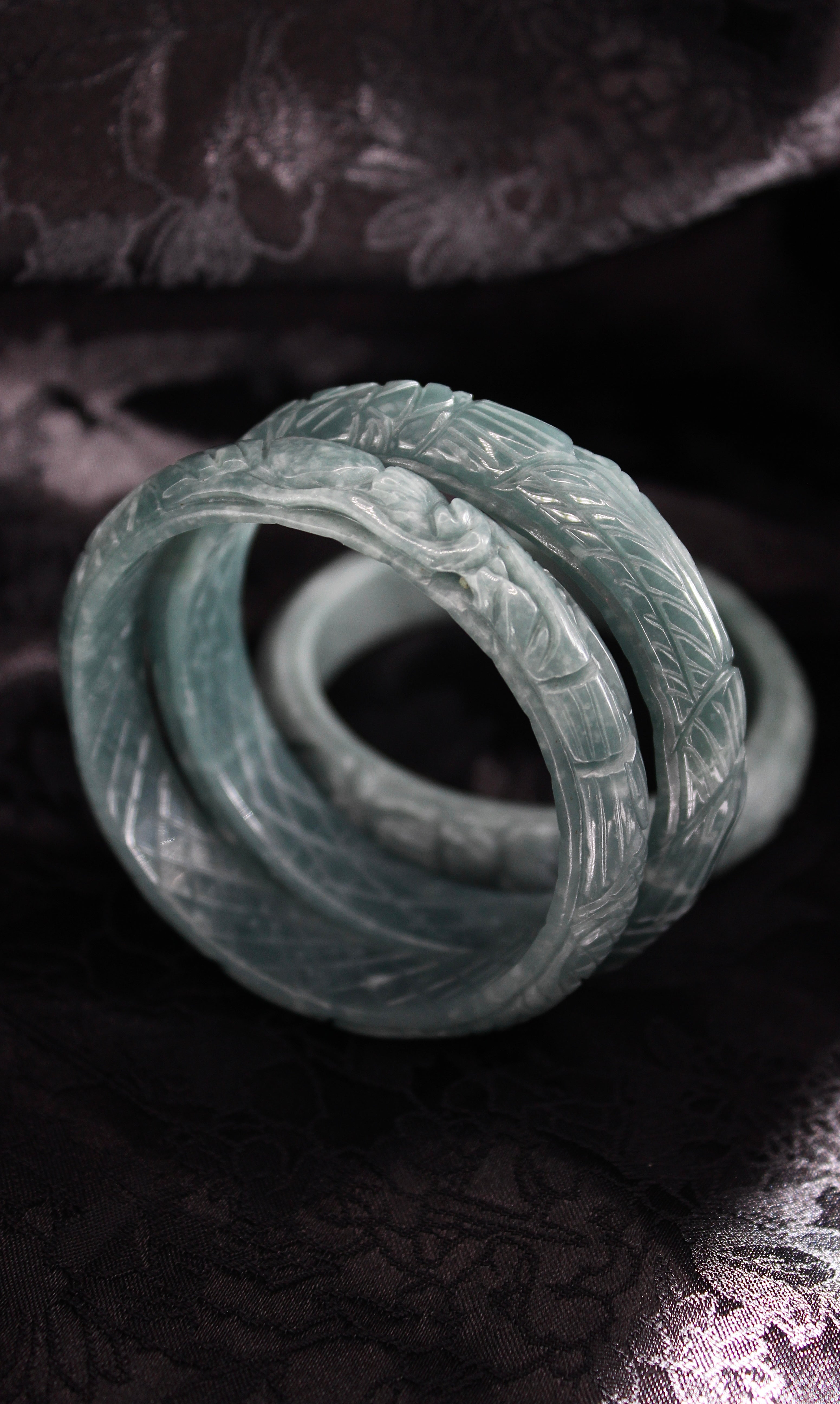 Phoenix Engraved Jade Bangle