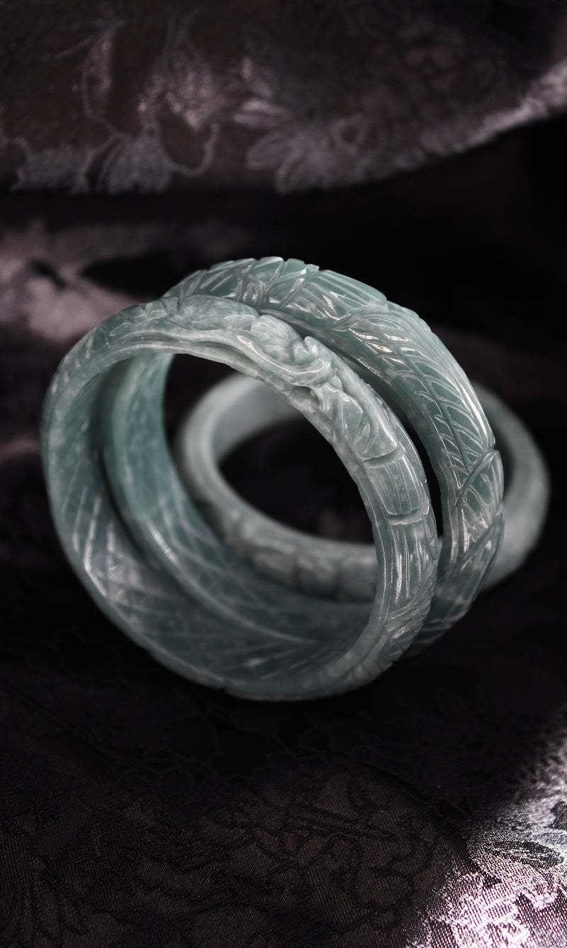 Phoenix Engraved Jade Bangle