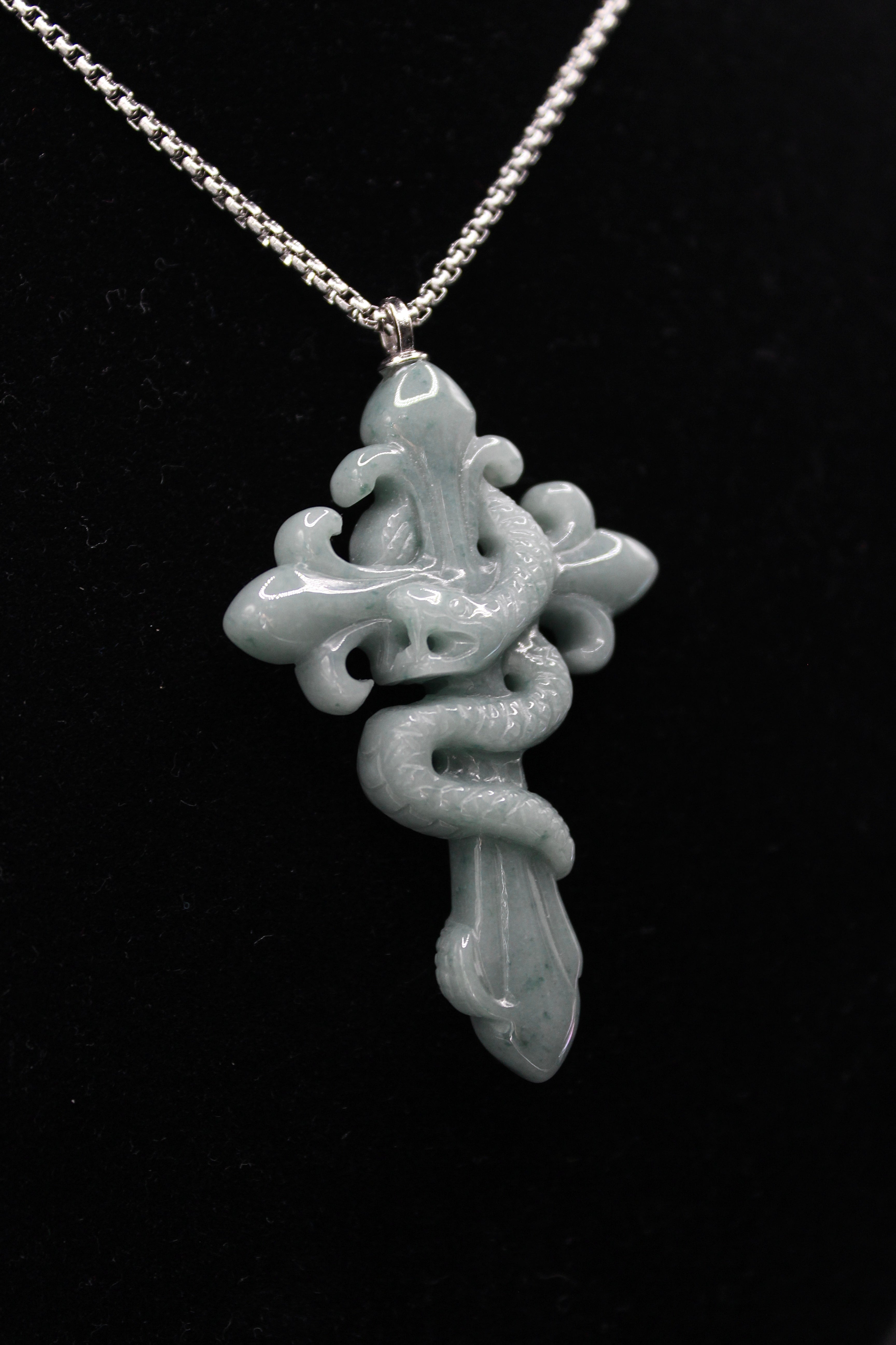 Snake Cross Jade Pendant Necklace