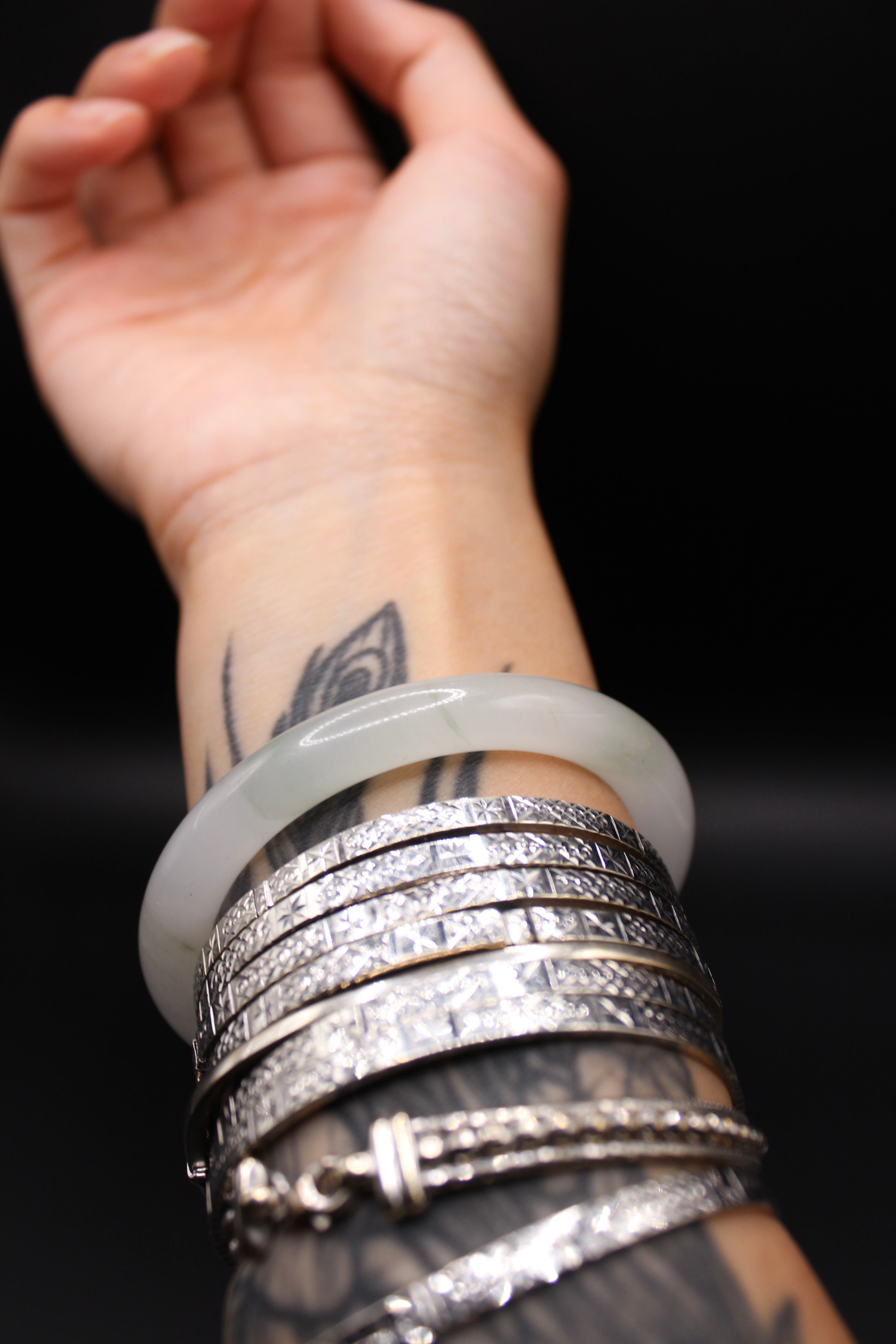 Moon Veil Bangles – White Jade Bangle Bracelet | Kahlua Jade