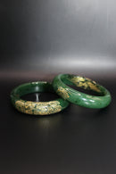 Gold Engraved Jade Green Bangle