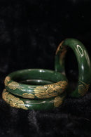 Gold Engraved Jade Green Bangle