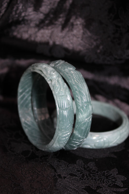 Phoenix Engraved Jade Bangle