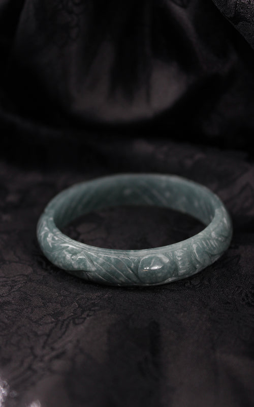 Phoenix Engraved Jade Bangle