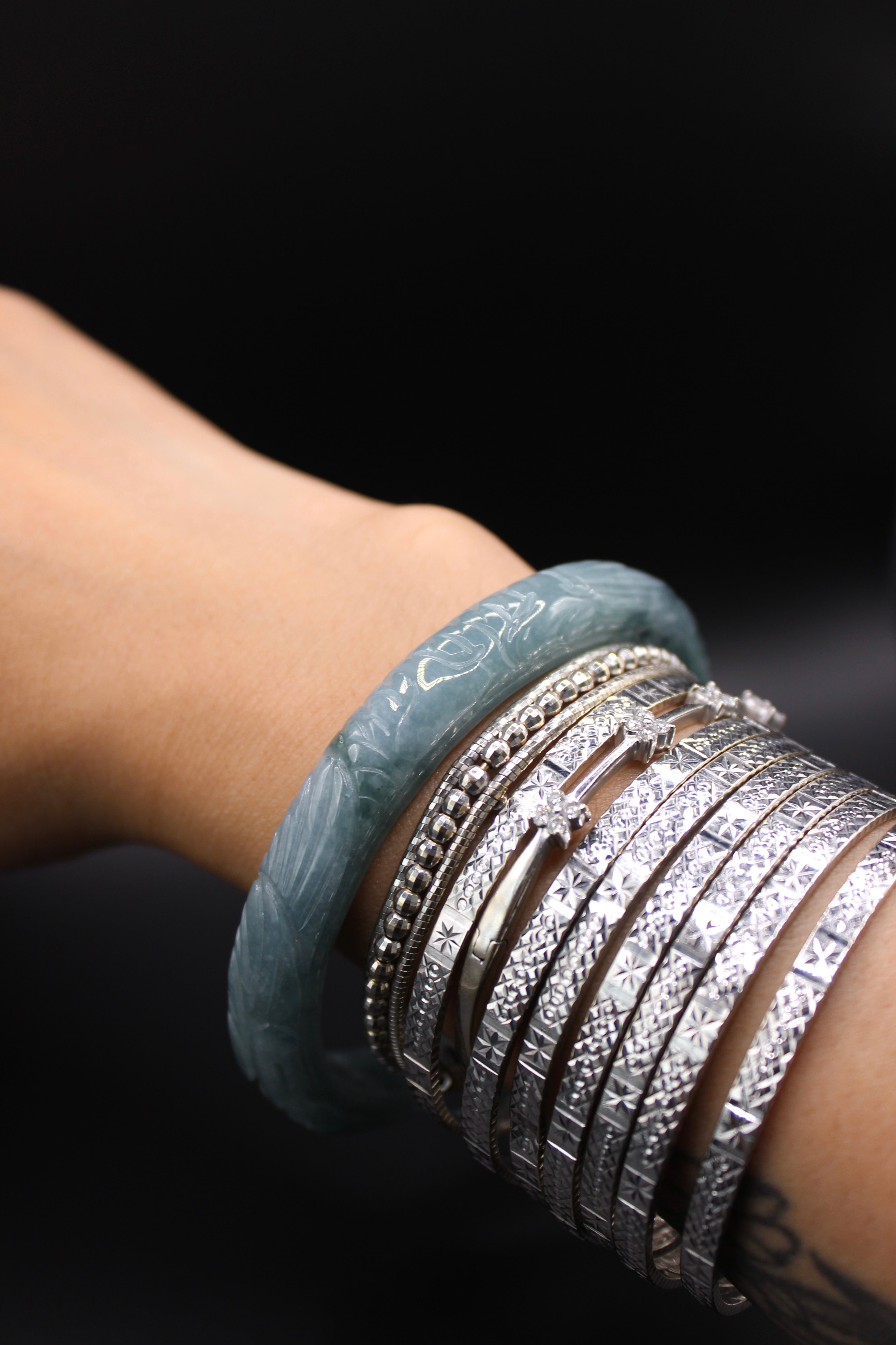 Phoenix Engraved Jade Bangle – Carved Phoenix Jade Bracelet