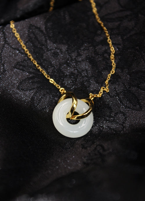 Double Ring Jade Donut Necklace