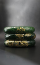 Gold Engraved Jade Green Bangle
