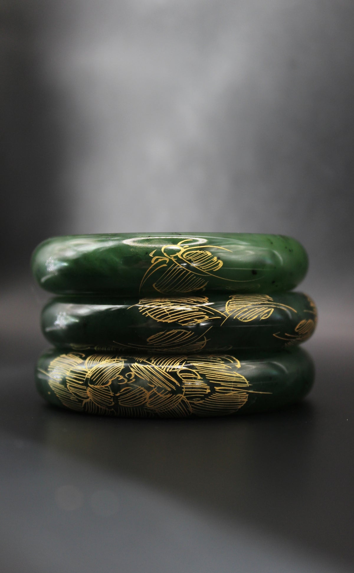 Gold Engraved Jade Green Bangle