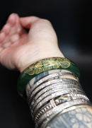 Gold Engraved Jade Green Bangle