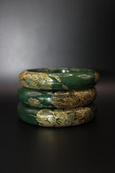 Gold Engraved Jade Green Bangle