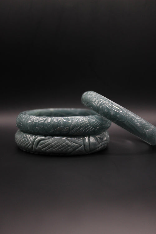 Phoenix Engraved Jade Bangle