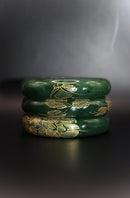 Gold Engraved Jade Green Bangle