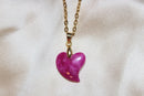 Pink Curved Heart Jade Pendant Necklace