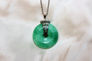 Donut Jade Pendant Silver Chain Necklace