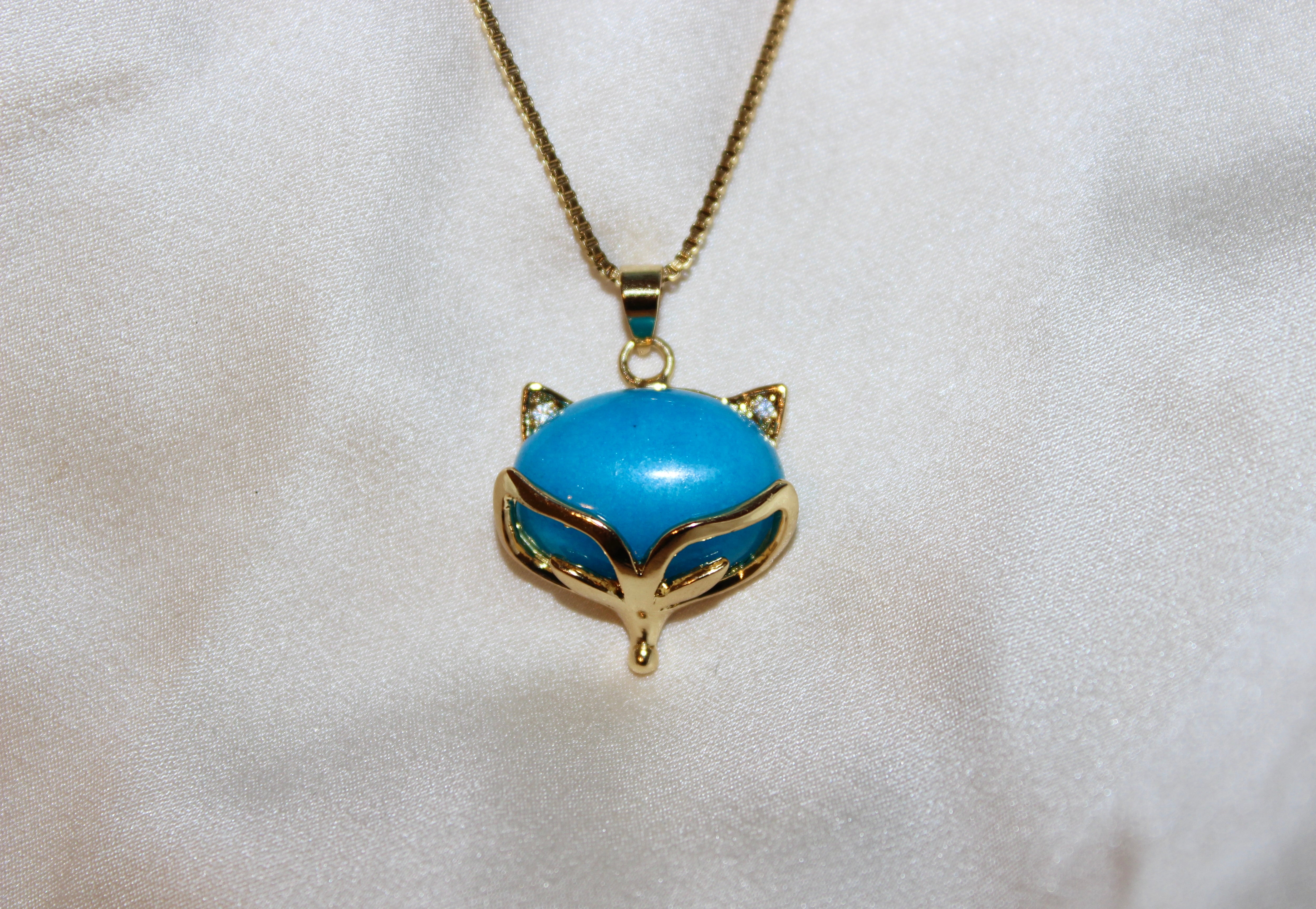 Blue Cat Head Jade Pendant Necklace