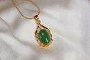 Gold Framed Oval Shape Jade Pendant Necklace