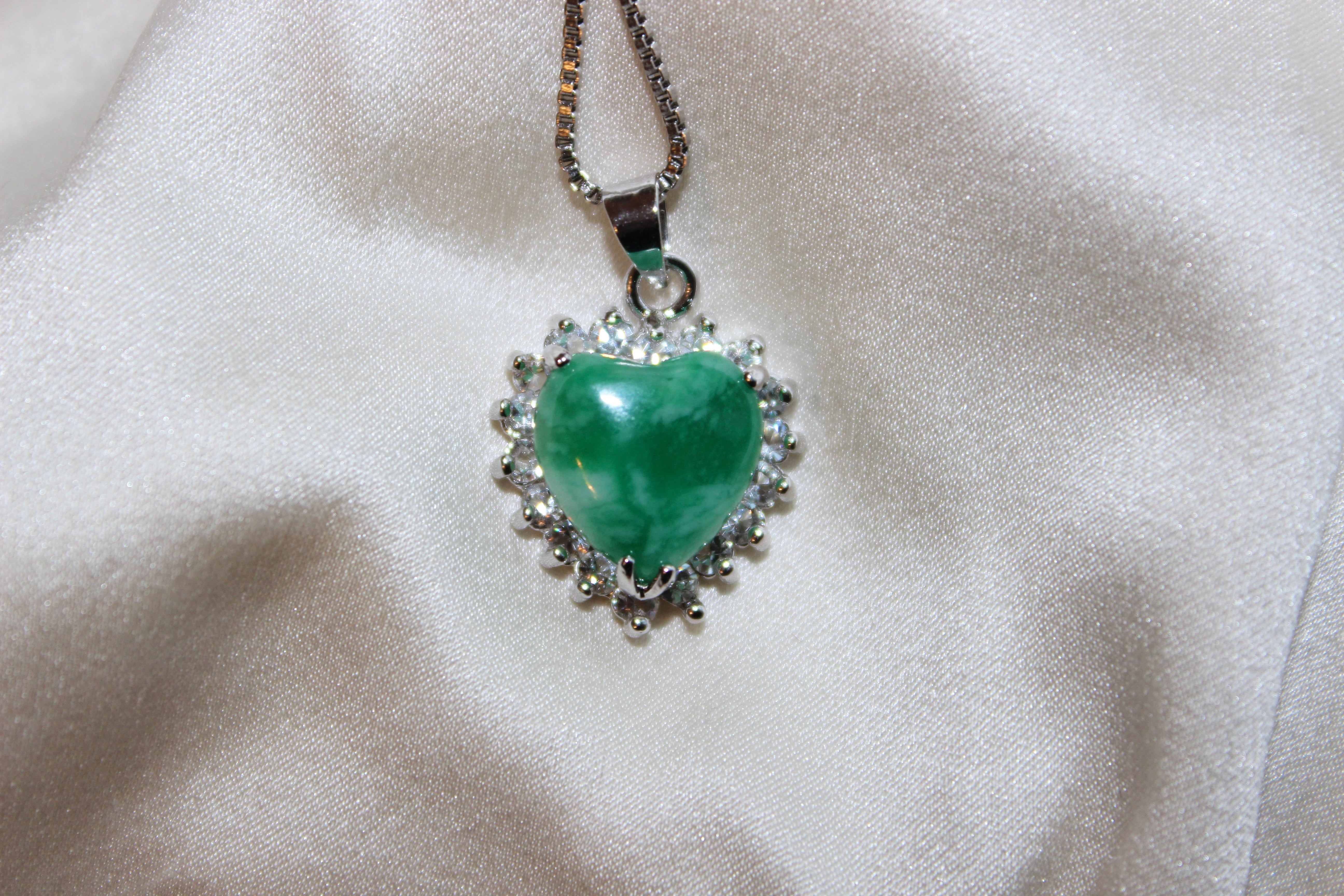 Silver Spiked Jade Heart Pendant