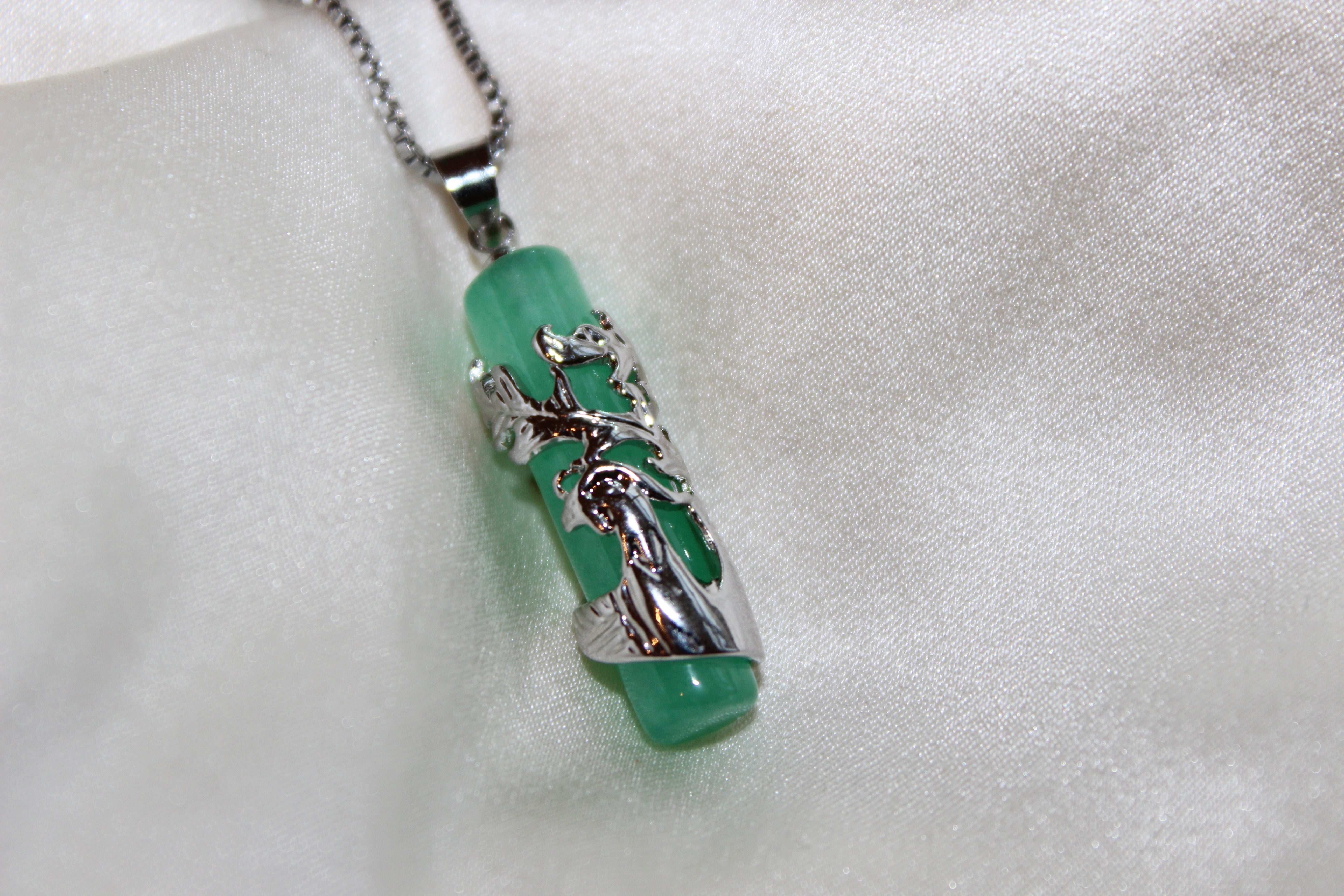 Silver Phoenix Cylinder Jade Pendant