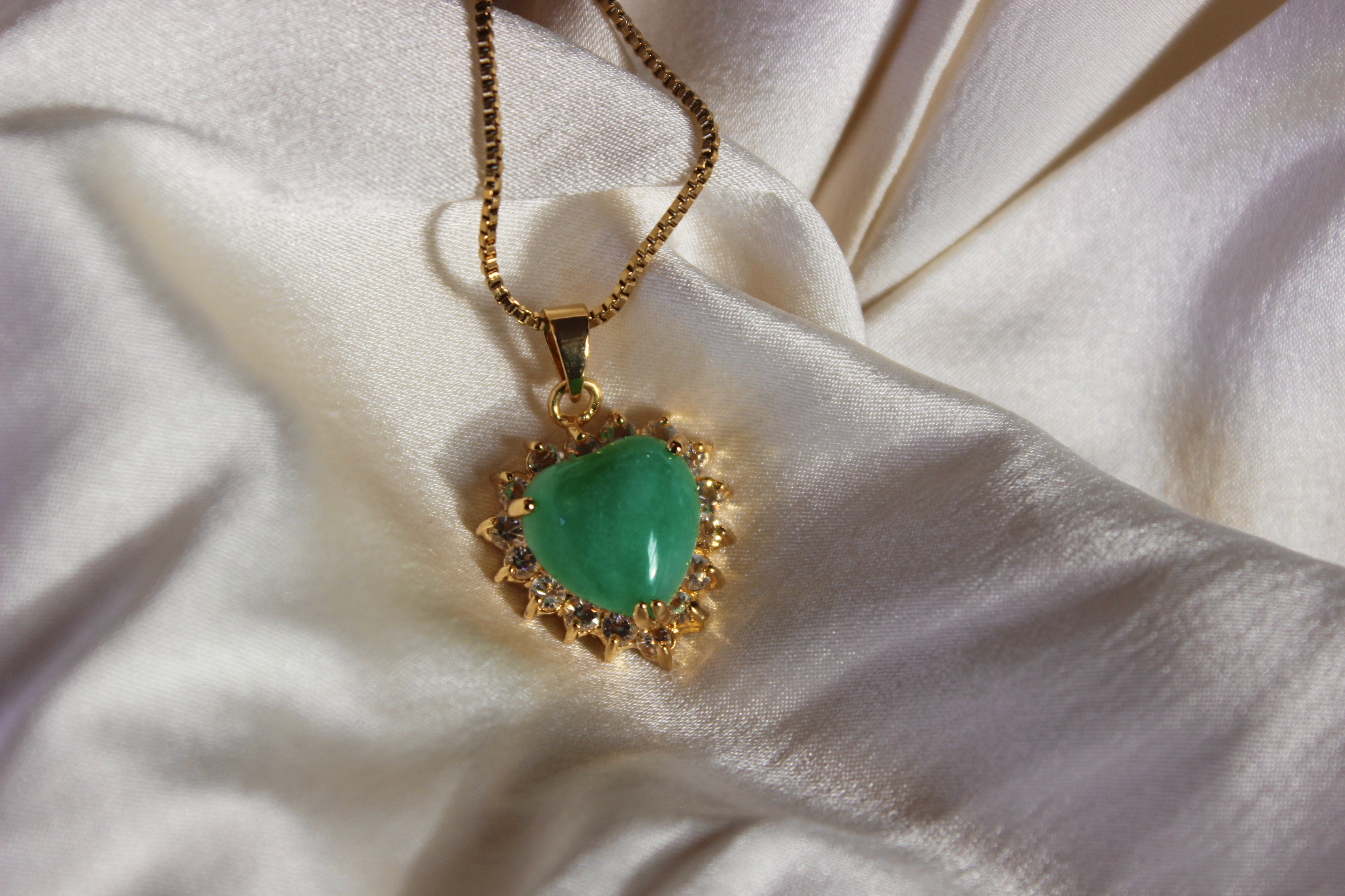 Gold Spiked Jade Heart Pendant