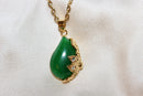 Gold Half Wrapped Teardrop Jade Pendant Necklace