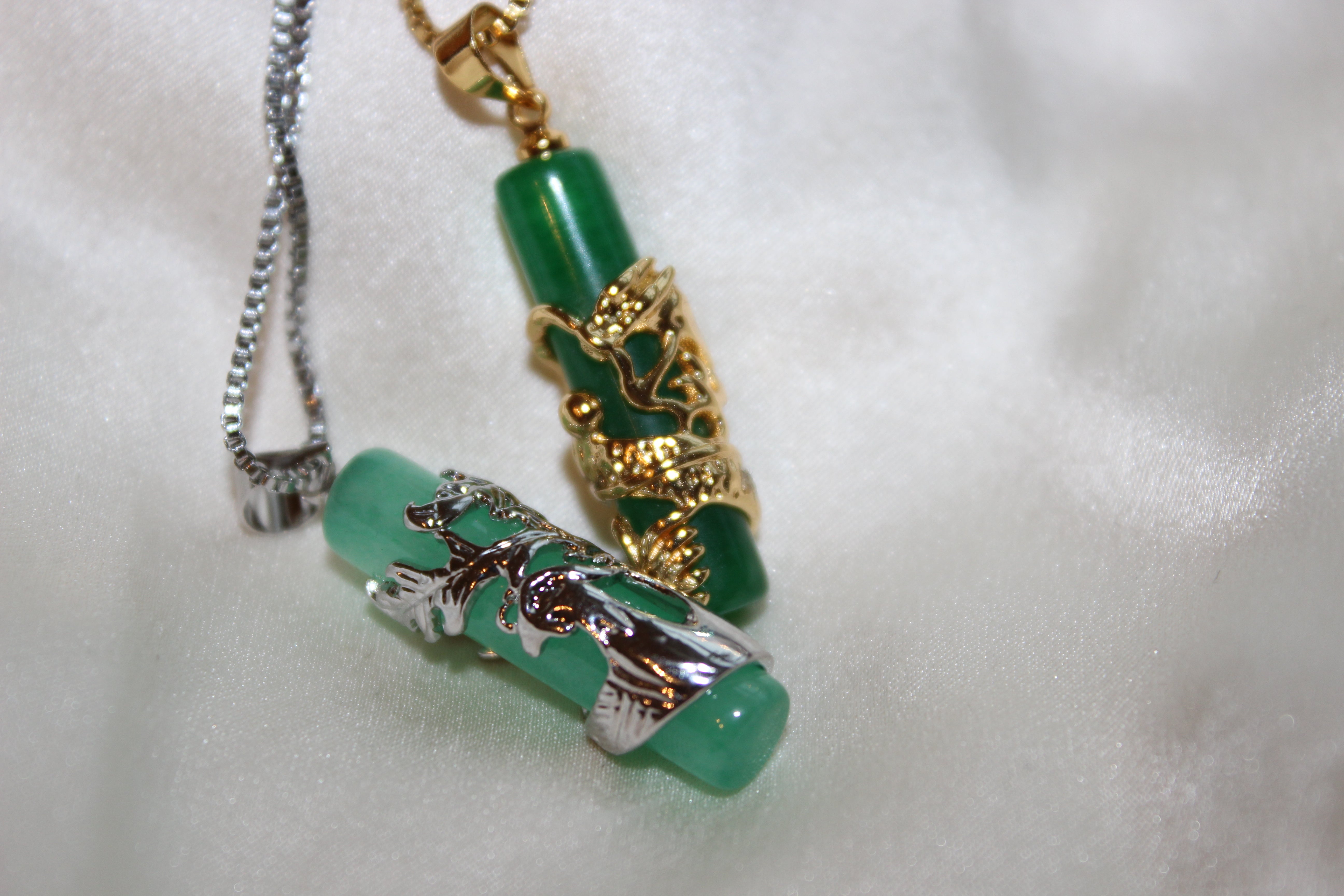 Silver Phoenix Cylinder Jade Pendant