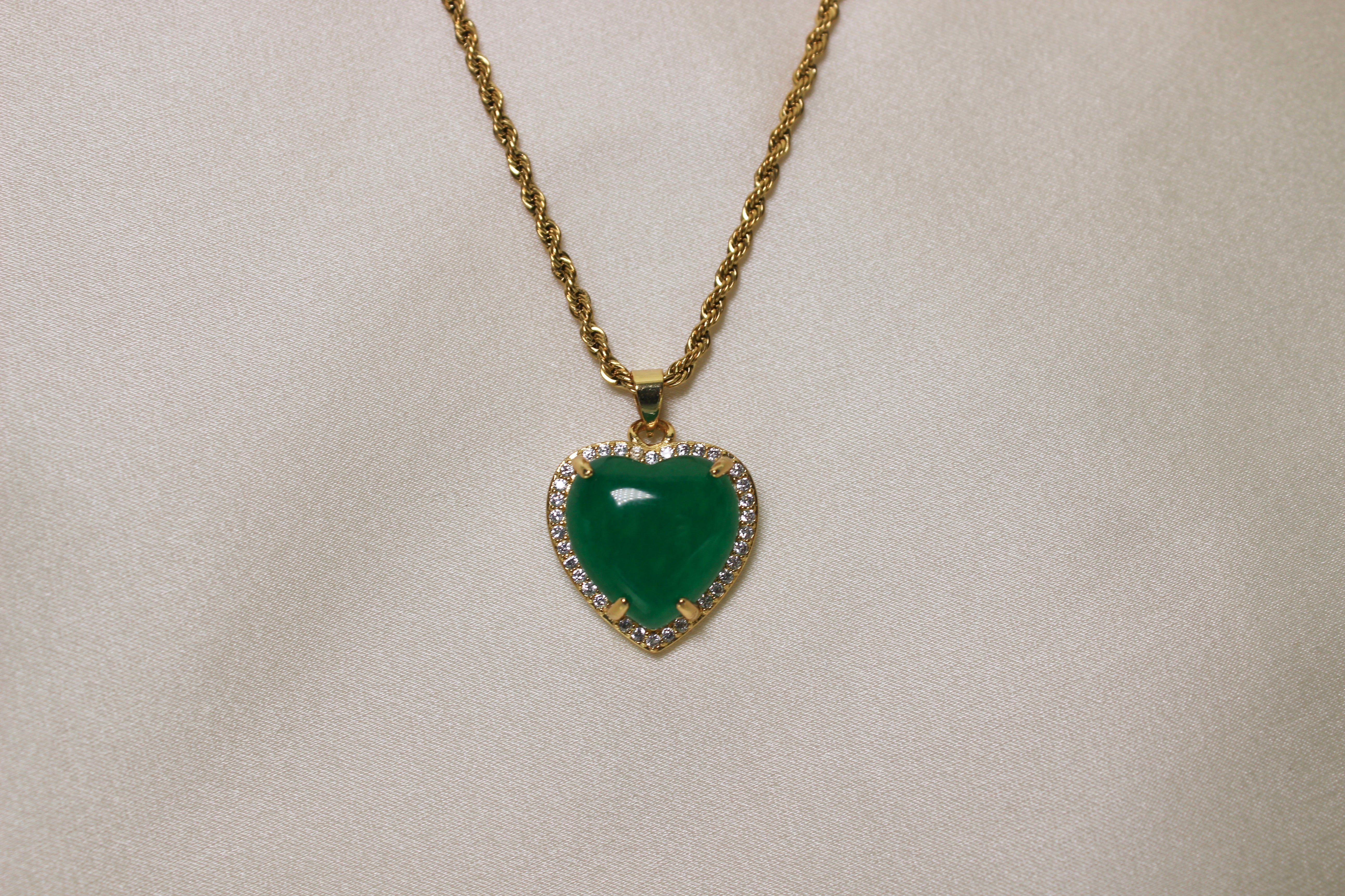 Diamond Heart Jade Pendant Necklace