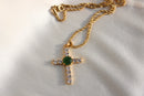 Diamond Cross Jade Pendant Necklace