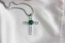 Silver Diamond Cross Jade Pendant Necklace